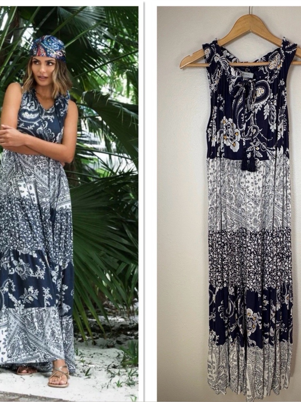 Cupio Boho Paisley Tiered Maxi Dress Sleeveless Cottagecore Hippie Festival L/XL